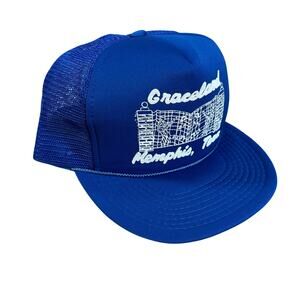 Vintage Graceland Memphis Tennessee Trucker Hat Blue Mesh Snapback Elvis